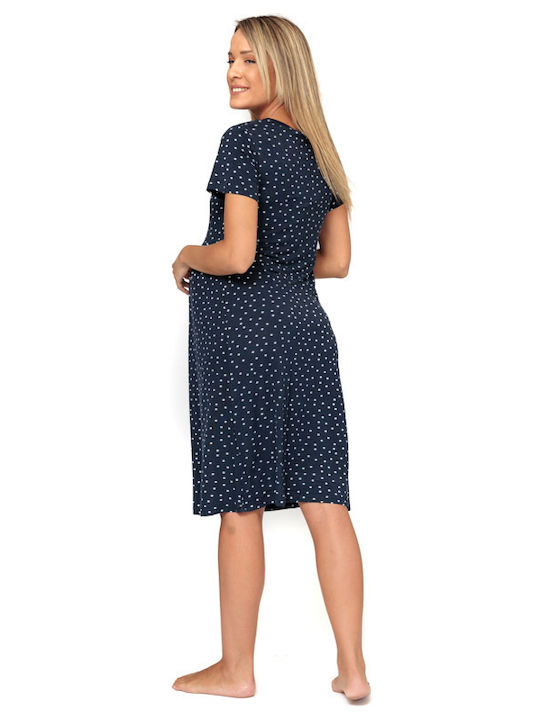 Maternity and Nursing Nightgown with Stars (28068-1) - Blue