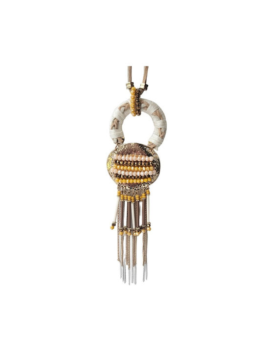 Mi-tu Exclusive Women's Ethnic Beige Necklace with Motif and Crystals 19.00572