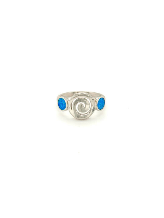 Women's Ring, Silver (925°) Plated, Spiral with Synthetic Opal - Blue