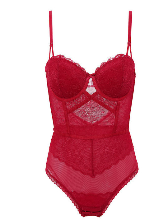 Lingerie Bodysuit with Transparency Red