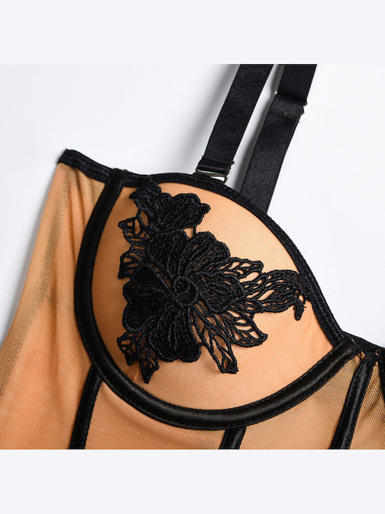Lingerie Bodysuit with Mesh & Lace Black