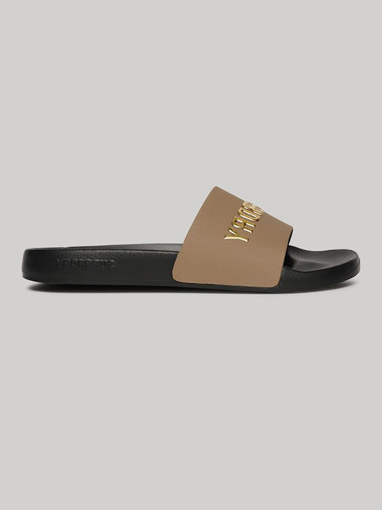 Superdry Logo Vegan Pool Slides σε Καφέ Χρώμα