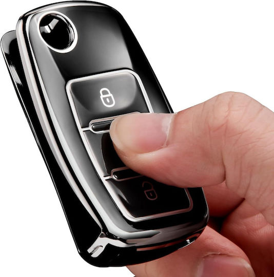 Car Key Cover Case made of with 3 Buttons for Seat / Skoda / VW in Black Color