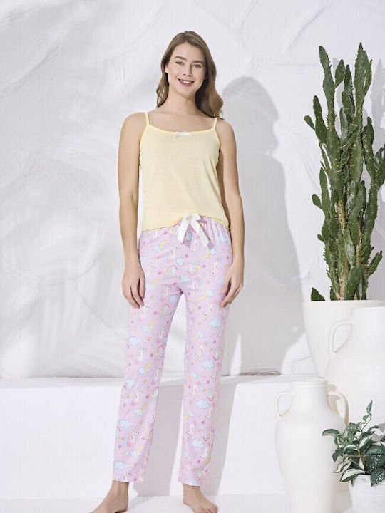 Remix Sommer Damen Pyjama-Set Baumwolle Yellow / Pink