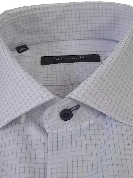 Guy Laroche Men's Shirt Long Sleeve Cotton Checked White