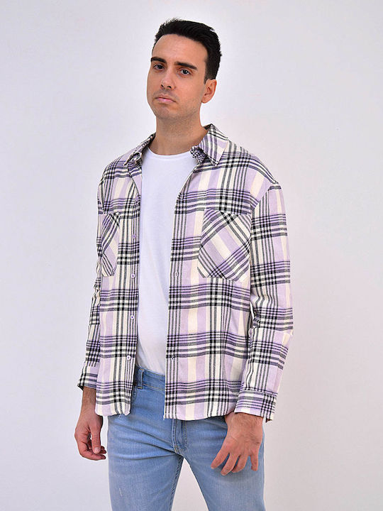 Beltipo Men's Shirt Long-sleeved Checked Purple