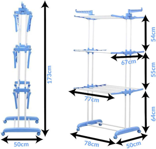 Folding Floor Plastic Clothes Drying Rack with Wheels 78x50cm