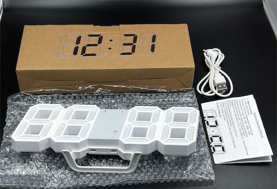 3D Стенен часовник Дигитален Пластмаса Бял 23x9см