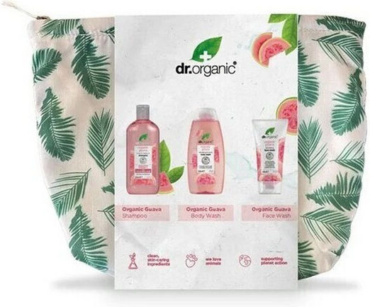 Dr Organic Promo Guava Shampoo 265ml & Body Wash 250ml & Face Wash 150ml & Gift Toiletry Bag