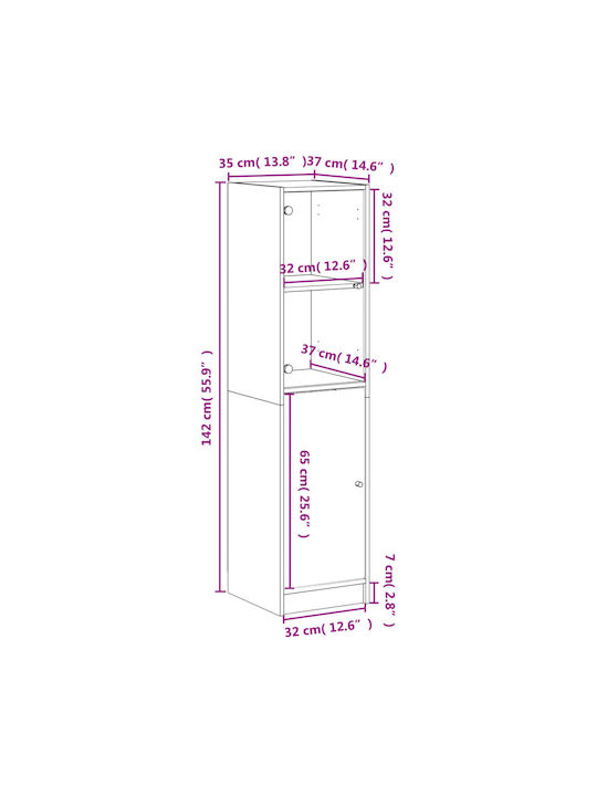 Wand Wohnzimmer Vitrine aus Spanplatte mit Glas Grey 35x37x142cm