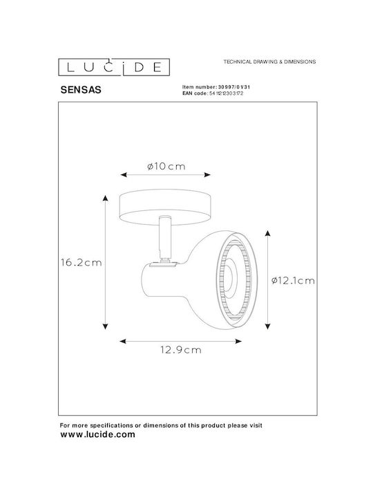 Lucide Lightning Μονό Σποτ με Ντουί GU10 σε Λευκό Χρώμα