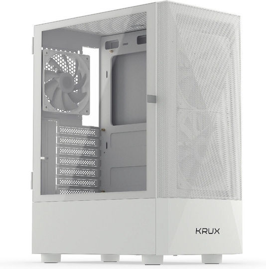 Krux Vako Геймърско бюро Midi Tower Компютърна кутия със страничен прозорец и RGB осветление Бял