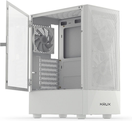 Krux Vako Геймърско бюро Midi Tower Компютърна кутия със страничен прозорец и RGB осветление Бял