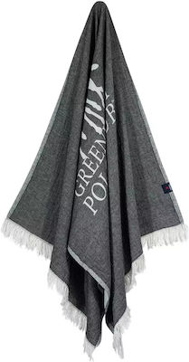 Greenwich Polo Club 3905 Beach Towel Cotton Black Ivory with Fringes 170x85cm.