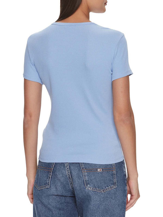 Tommy Hilfiger Damen Sommer Bluse Kurzärmelig Hellblau