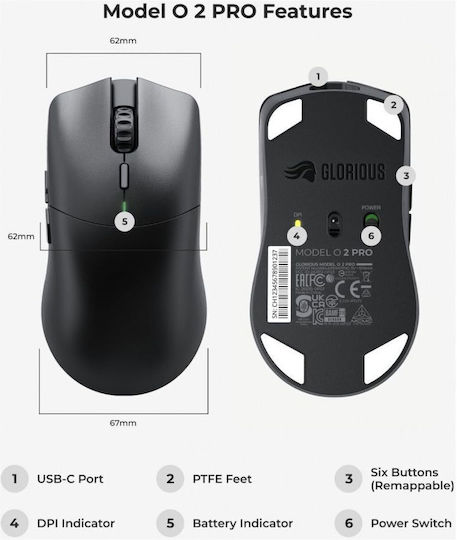 Glorious PC Gaming Race O2 Pro Ασύρματο Gaming Ποντίκι 26000 DPI Μαύρο