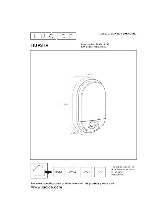 Lucide Lightning Wall-Mounted Outdoor Light LED IP54 10W with Warm White Light