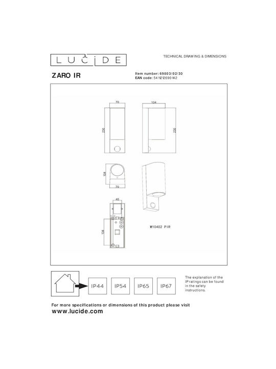 Lucide Lightning Επιτοίχιο Εξωτερικό Φωτιστικό GU10 IP65