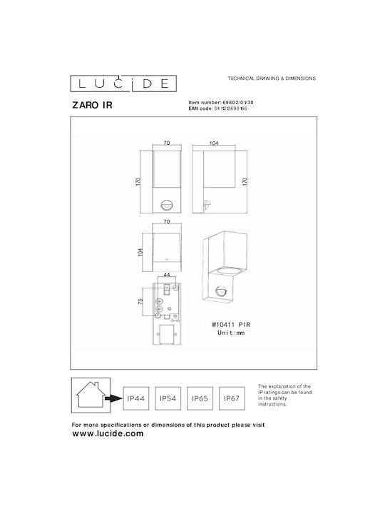 Lucide Lightning Стенно Външно Осветително Тяло GU10 IP65