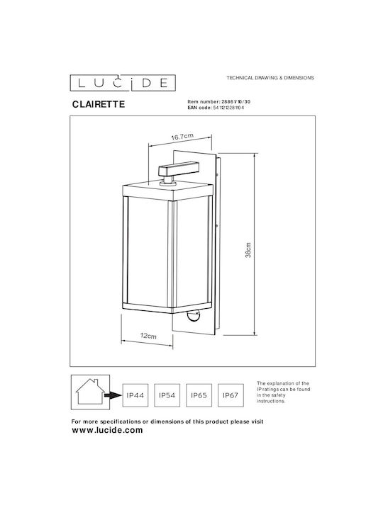 Lucide Lightning Wall-Mounted Outdoor Light LED IP54 15W with Warm White Light