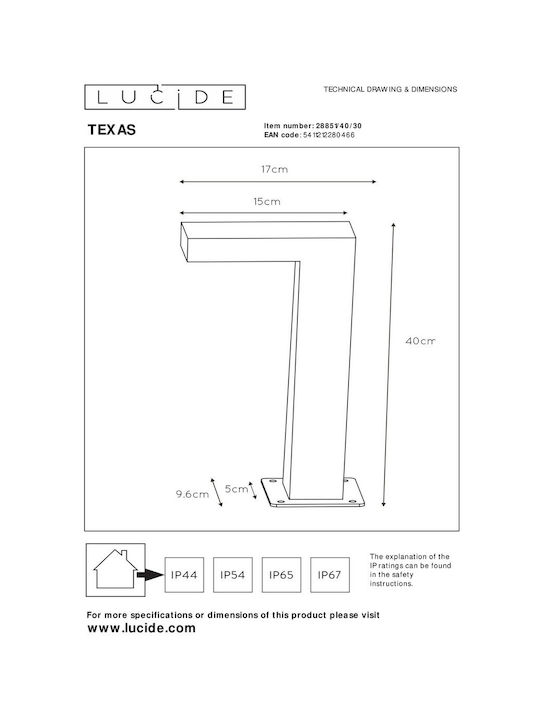 Lucide Lightning Φωτιστικό Κολωνάκι LED Εξωτερικού Χώρου 6W με Θερμό Λευκό Φως IP54 Γκρι