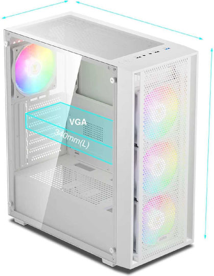 Gamdias AURA GC2 ELITE Gaming Midi Tower Κουτί Υπολογιστή με Πλαϊνό Παράθυρο και ARGB Φωτισμό Λευκό