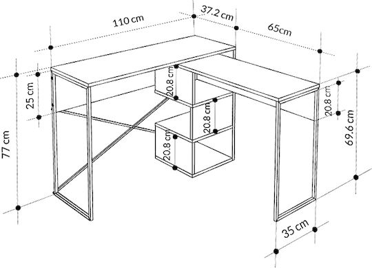Birou Colțar Badau Din Lemn Fag Natural 110x37.2x77cm