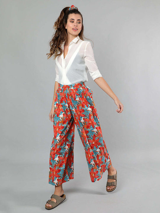 Achilleas Accessories Women's Fabric Trousers with Elastic Floral Multicolour