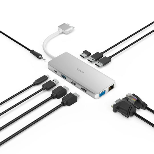HAMA Connect2Mac USB-C dublu Stație de andocare cu HDMI 4K PD Ethernet și conexiune 2 monitoare Argintiu