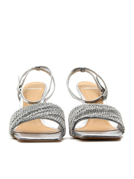 Leder Sandalen mit Strass Silber