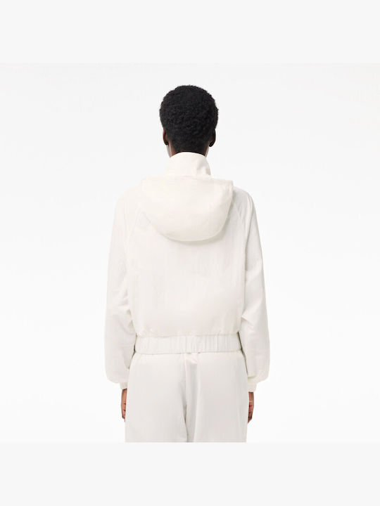 Lacoste Women's Short Lifestyle Jacket for Winter with Hood White