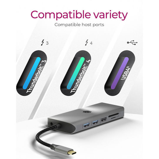 Icy Box IB-DK4061-CPD USB-C Stație de andocare cu HDMI 4K PD Ethernet Gri