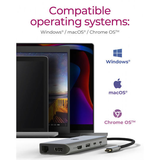 Icy Box IB-DK4061-CPD USB-C Stație de andocare cu HDMI 4K PD Ethernet Gri