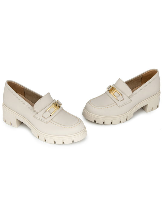 Ragazza Leather Women's Moccasins in Beige Color