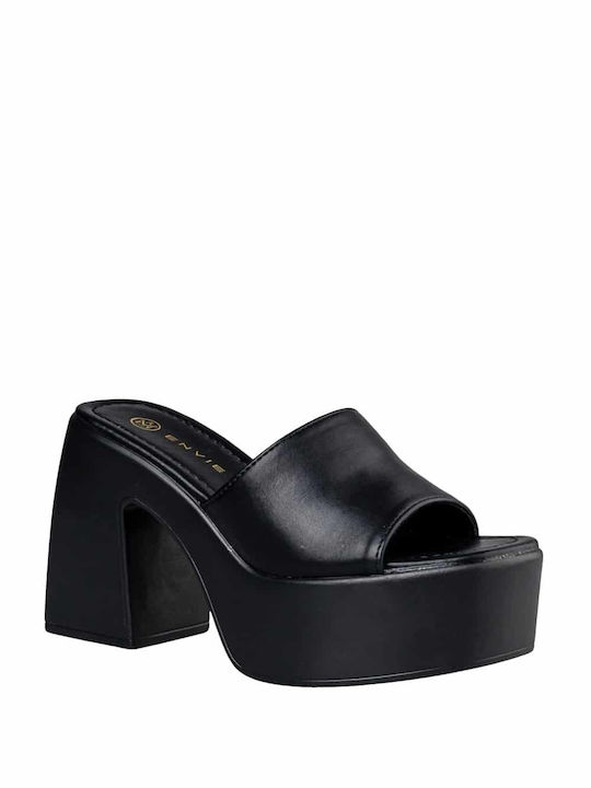 Envie Shoes Heel Leather Mules Black