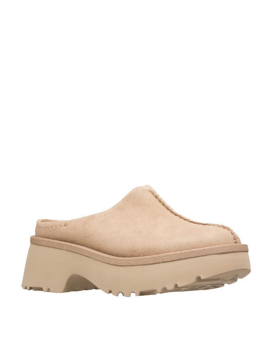 Ugg Australia Chunky Heel Leather Mules Beige