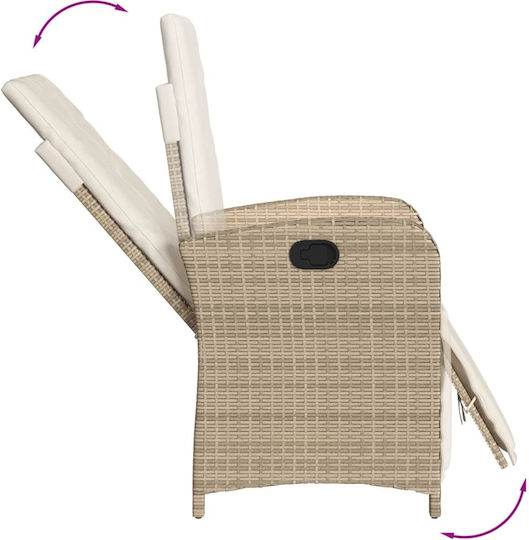 Scaun de exterior Rattan Bej cu pernă 2buc