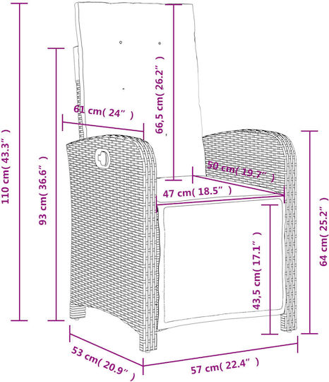 Scaun de exterior Rattan Bej cu pernă 2buc