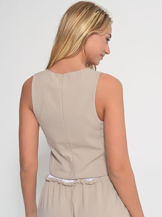 Fullah Sugah Women's Vest with Buttons Beige