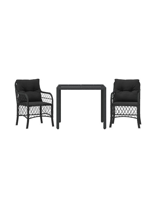 vidaXL Outdoor Lounge Set Bistro 3 Pieces Black with Pillows