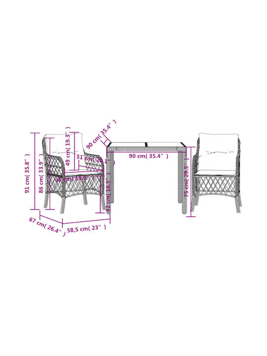 vidaXL Outdoor Lounge Set Bistro 3 Pieces Black with Pillows