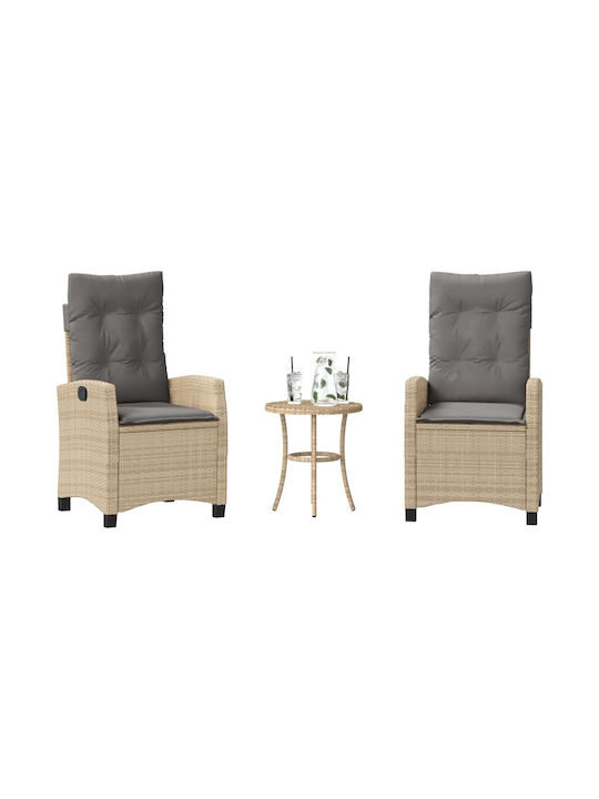 Bistro Living Room Set for Small Outdoor Spaces 3 Pieces Mixed Beige with Pillows