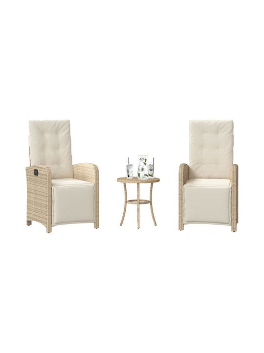 Bistro Garden & Outdoor Furniture Set for Small Outdoor Spaces 3 Pieces Beige with Pillows