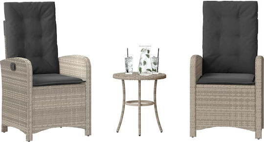 Bistro Living Room Set for Small Outdoor Spaces 3 Pieces Light Gray with Pillows