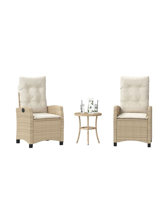 Bistro Garden & Outdoor Furniture Set for Small Outdoor Spaces 3 Pieces Beige with Pillows