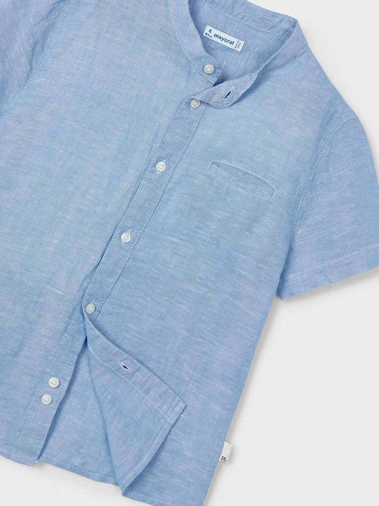 Kids Shirt Short Sleeve Linen Sky Blue