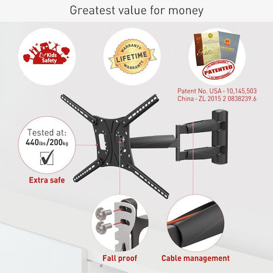 Barkan Wall TV Mount with Arm up to 83" and 50kg Black