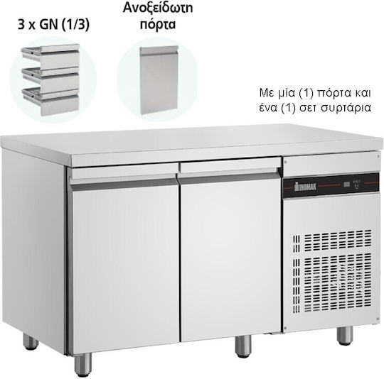 Inomak Английски превод: Stainless Steel Refrigerator Counter 270лт with 3 Drawers, 1 Door and Cooling Machine 0/+10°C L134.2xW70xH87.3см