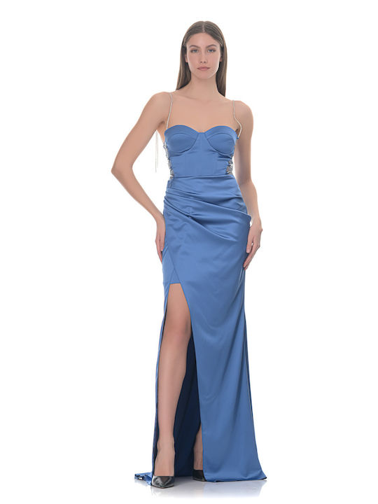 Farmaki Maxi Kleid Satin Blau