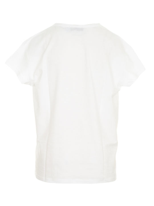 Collectiva Noir Women's Summer Blouse Short Sleeve with V Neck White